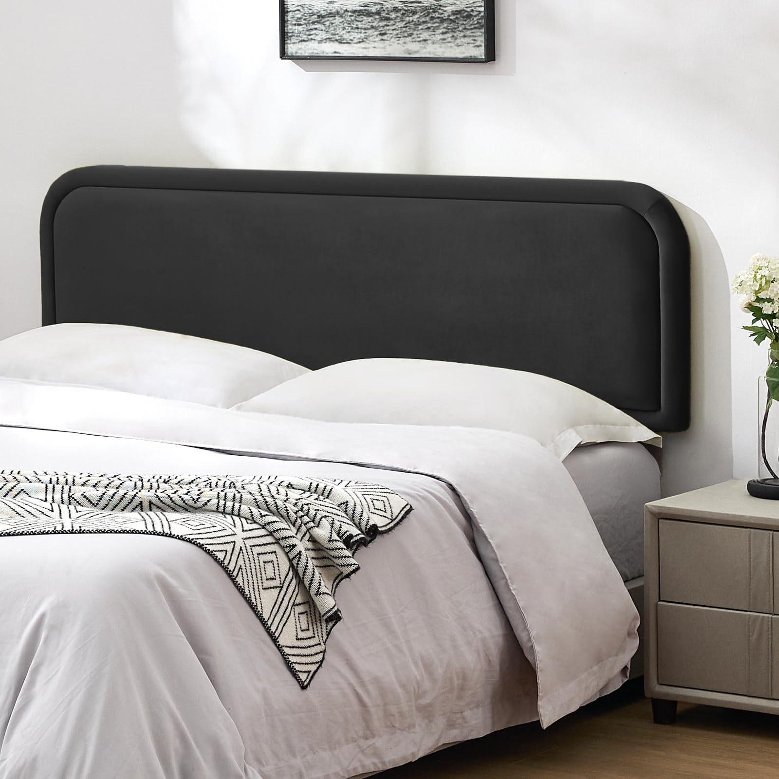 Howjoe Velvet Headboard Queen, Upholstered Headboard Queen Size Only, Fabric Headboards with Durable Metal Legs from 41” to 49” Height, Sturdy and