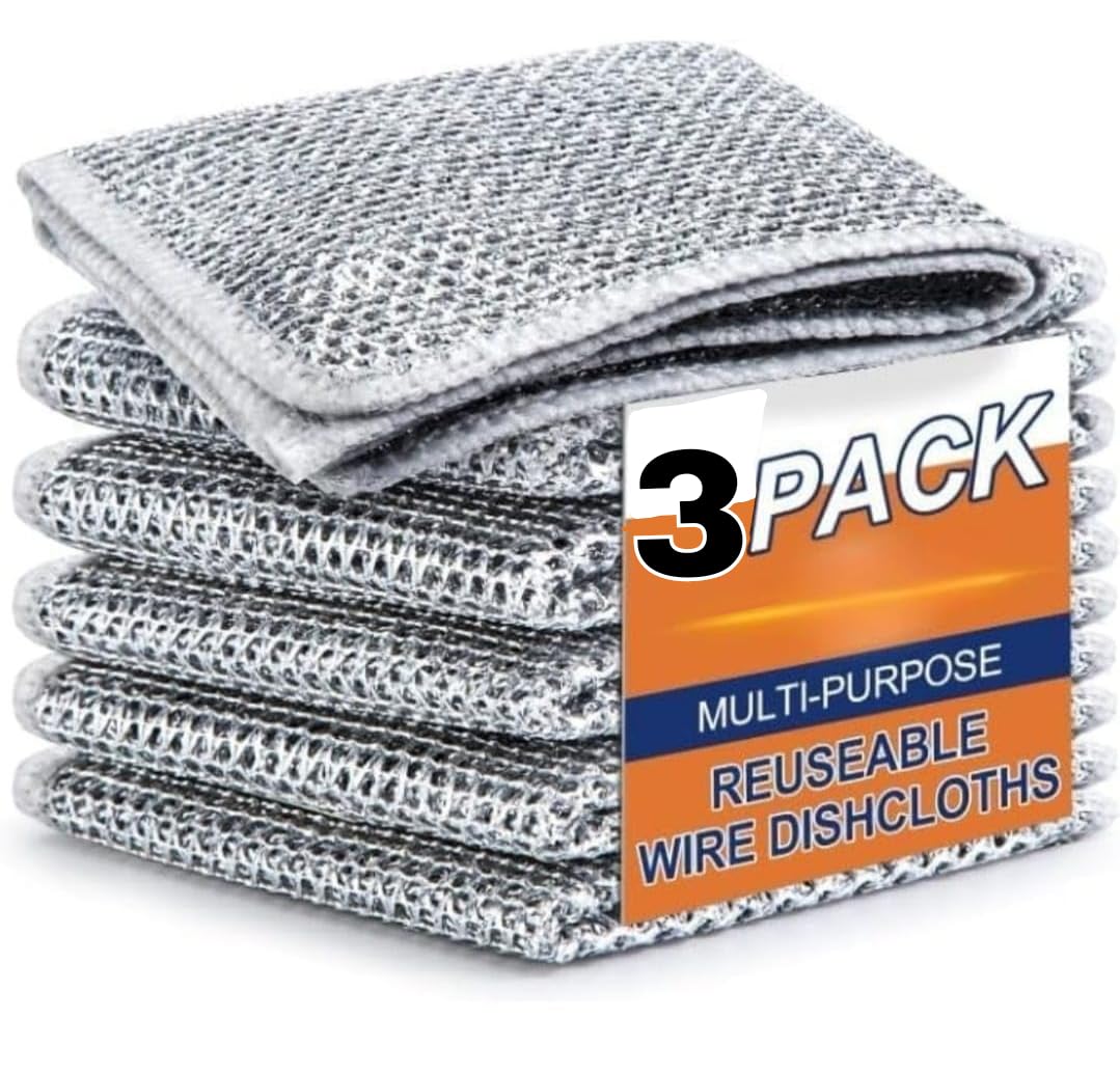Scrubber Non-Scratch Wire Dishcloth for Washing Dishes Sinks Counters Easy Rinsing Machine Washable Pack 3 (B0DC5JPYC4) Amazon Price History, Amazon Price Tracker