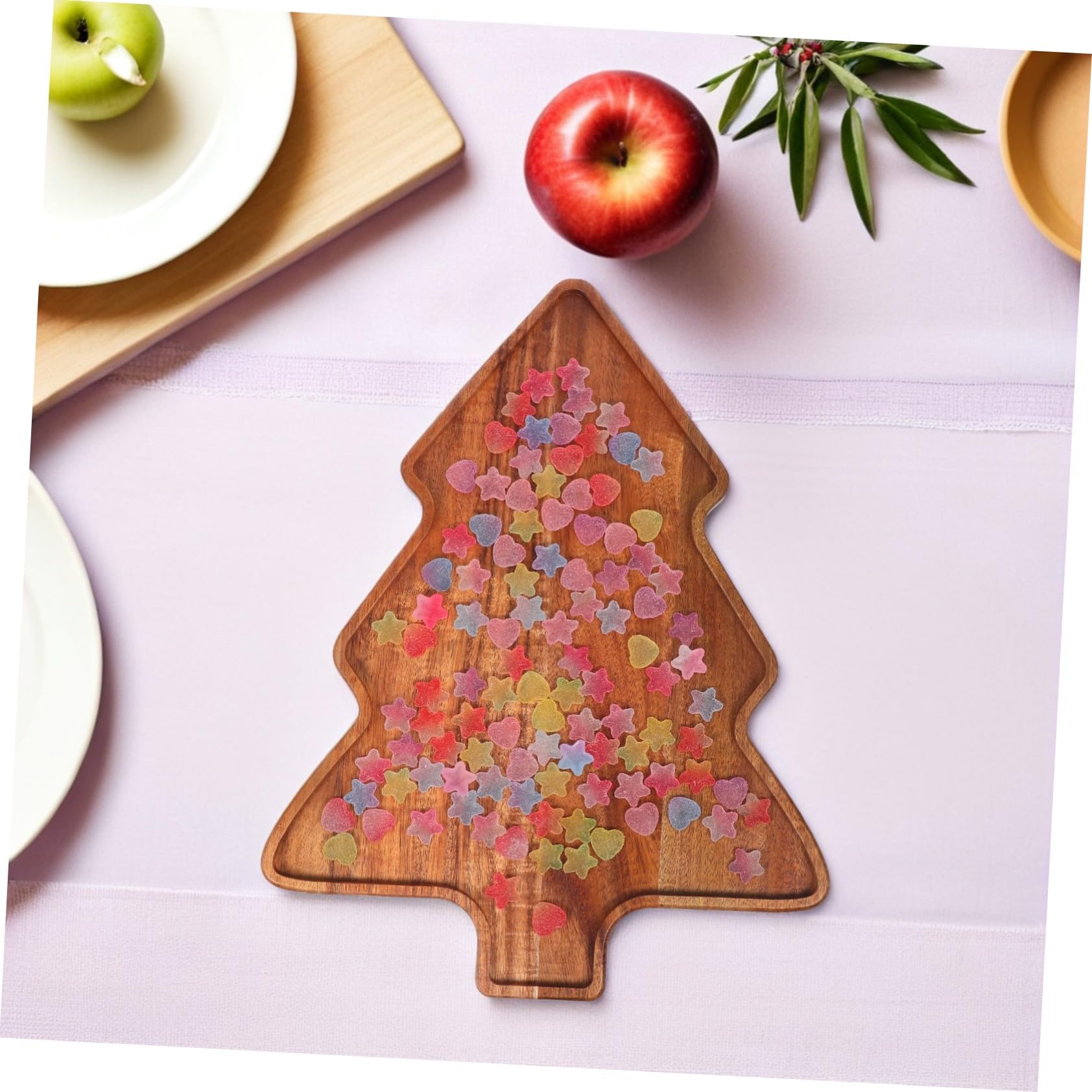 Bandeja para Árbol De Navidad De Madera De Acacia Plato De Servido para Fiestas Navideñas Bandeja De Madera para Aperitivos y Dulces