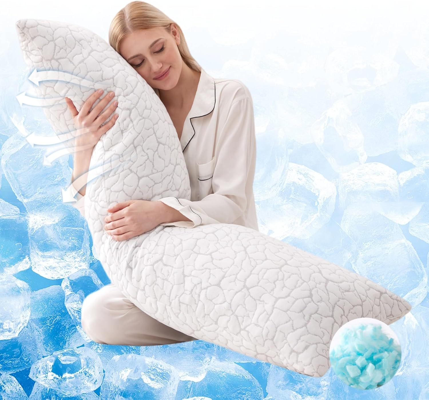 Product image of Cooling Body Pillow for Adults, Shredded Memory Foam Full Body Pillow with Adjustable Loft & Removable Washable Cover, Long Bed Pillow for Side Sleepers, Back Pain Relief (20x54 Inches)