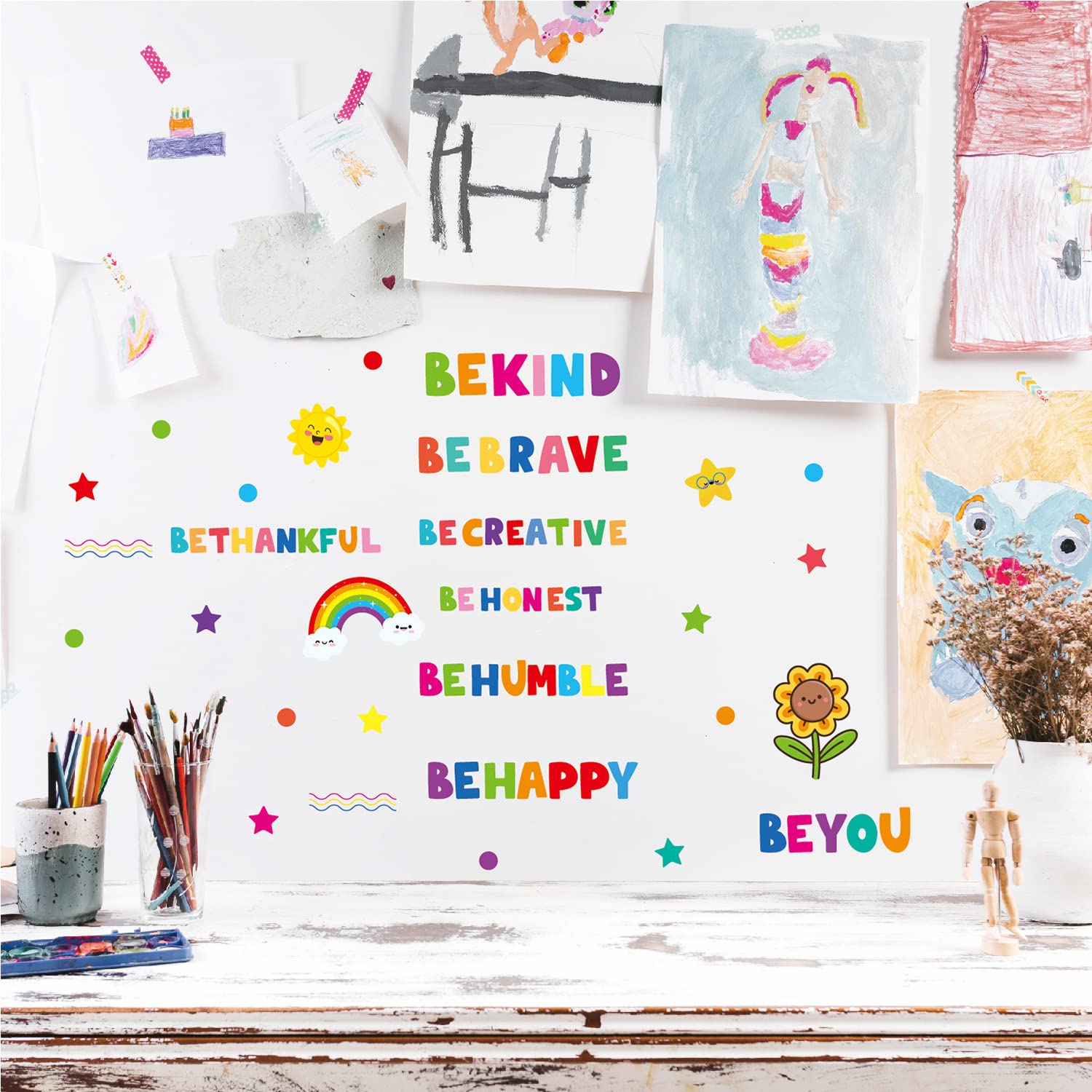 Inspiration Wall Stickers 12 Sheets/246 Pcs Colorful Alphabet Wall Decals for Bedroom Living Room Home Office Decor Art Sticker Peel and Stick Cartoon PVC Murals Sticker Vinyl Kitchen Walles Decal