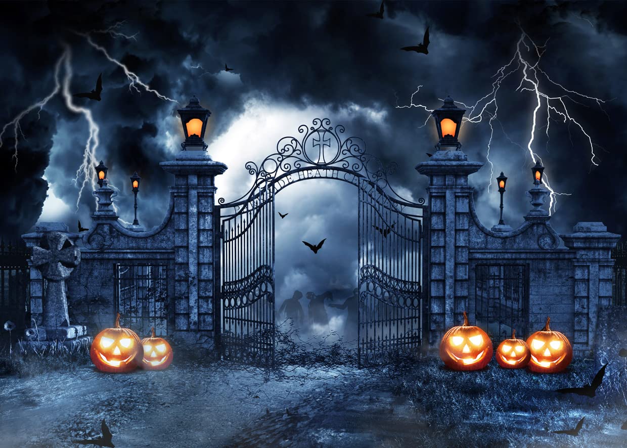 8x6ft Halloween Pumpkin Backdrop Autumn Forest Jack-O-Lantern