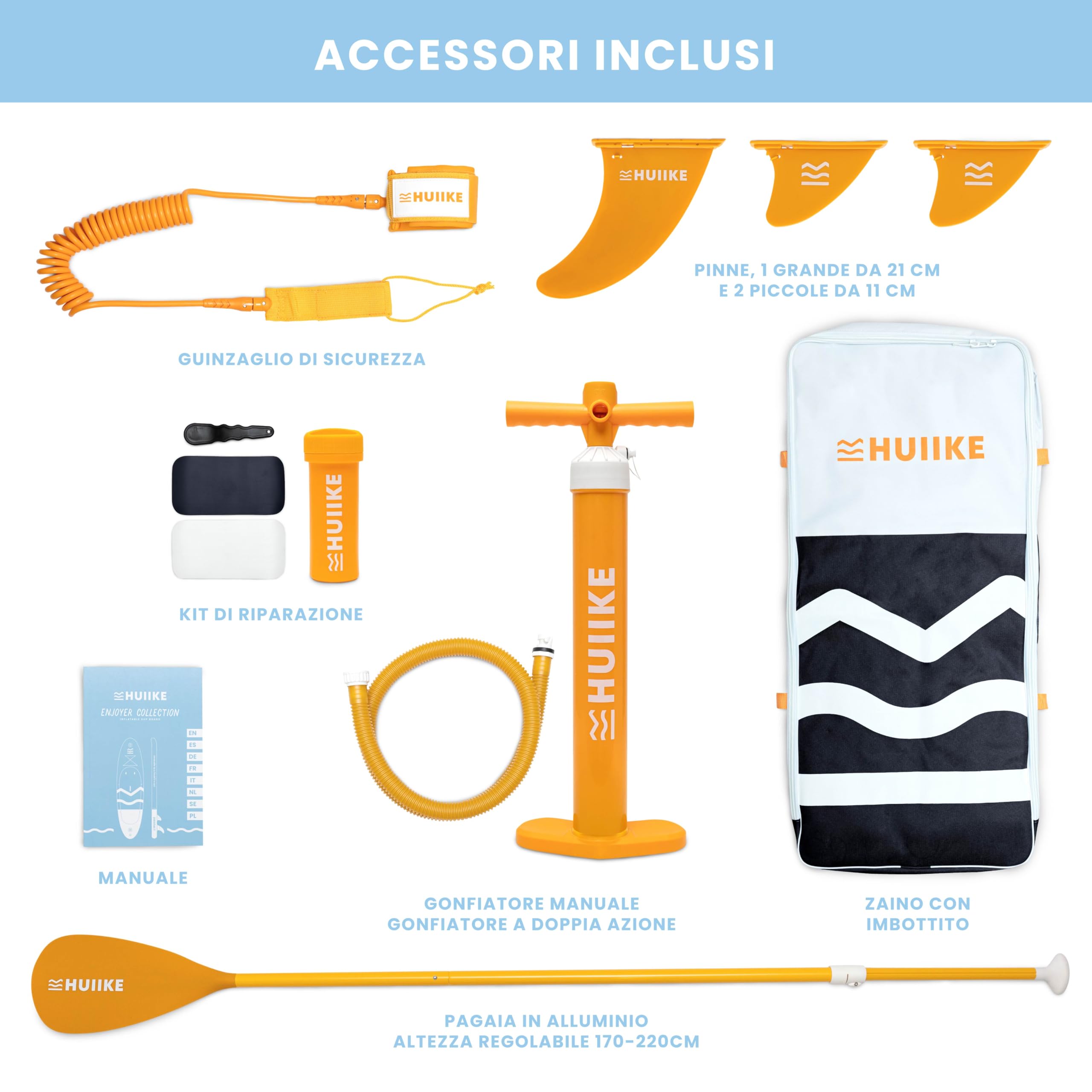 Tavola Sup Gonfiabile Adulti con Accessori Premium - HUIIKE | Stand Up Paddle Board Gonfiabile con Grande Stabilità | Tavola da Sup | Tavole Gonfiabili 2 Posti