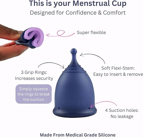 Miniatura 2 de KAVODA Vasos menstruales con vaso esterilizador y gel lavado, reutilizables, fáciles de usar, paquete de 2 unidades en tamaño pequeño y grande