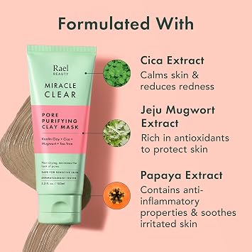 Rael Korean Skin Care - Face Moisturizer, Miracle Clear Barrier Cream (1.8 oz), Blackhead Remover, Pore Control Clay Mask (3.4 fl. oz), Face Wash, Exfoliating Cleanser (5.1 fl. oz)
