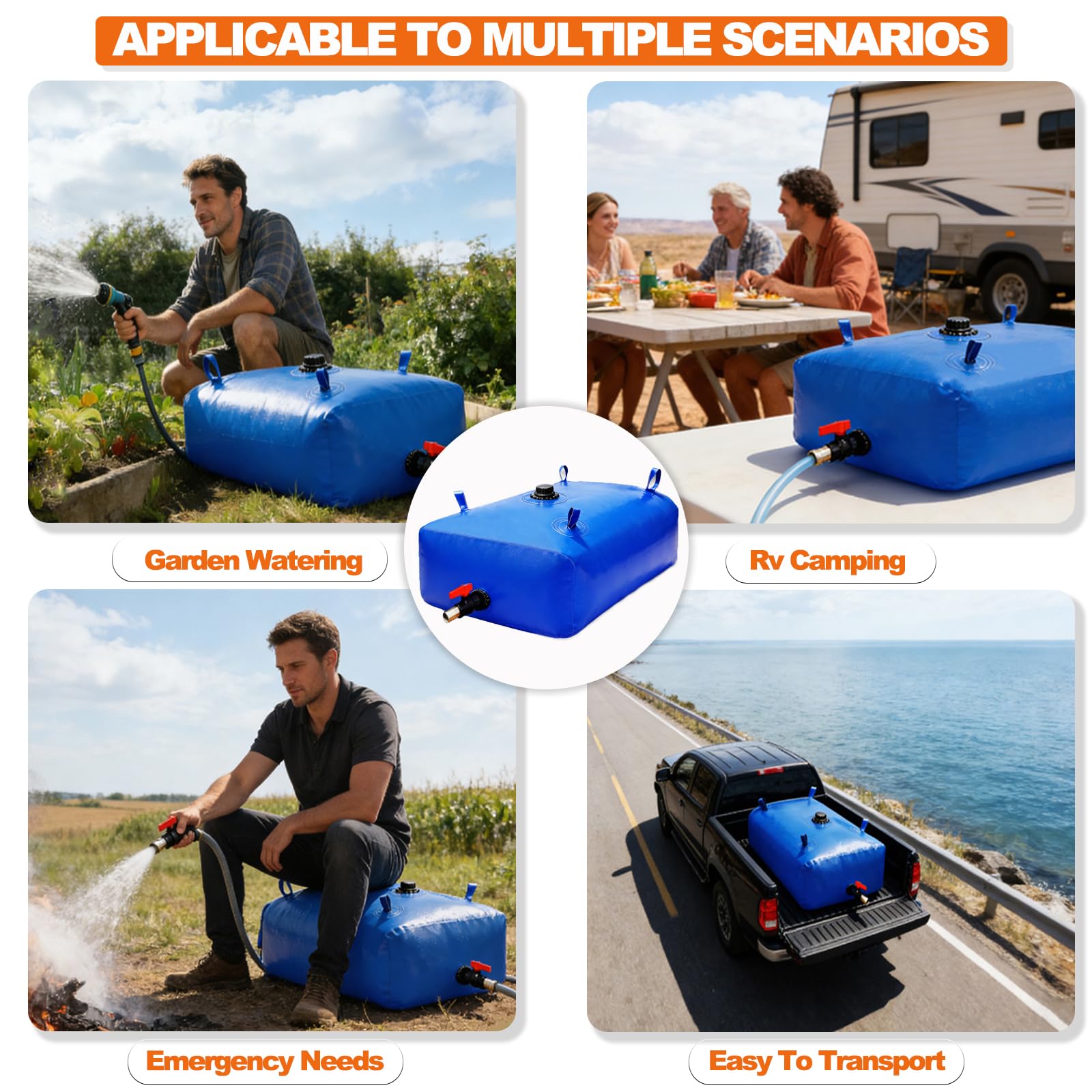 Serbatoio Acqua Pieghevole 2000L - Vescica In PVC Per Campeggio, Irrigazione, Emergenza RV - 200x150x69,8 Cm