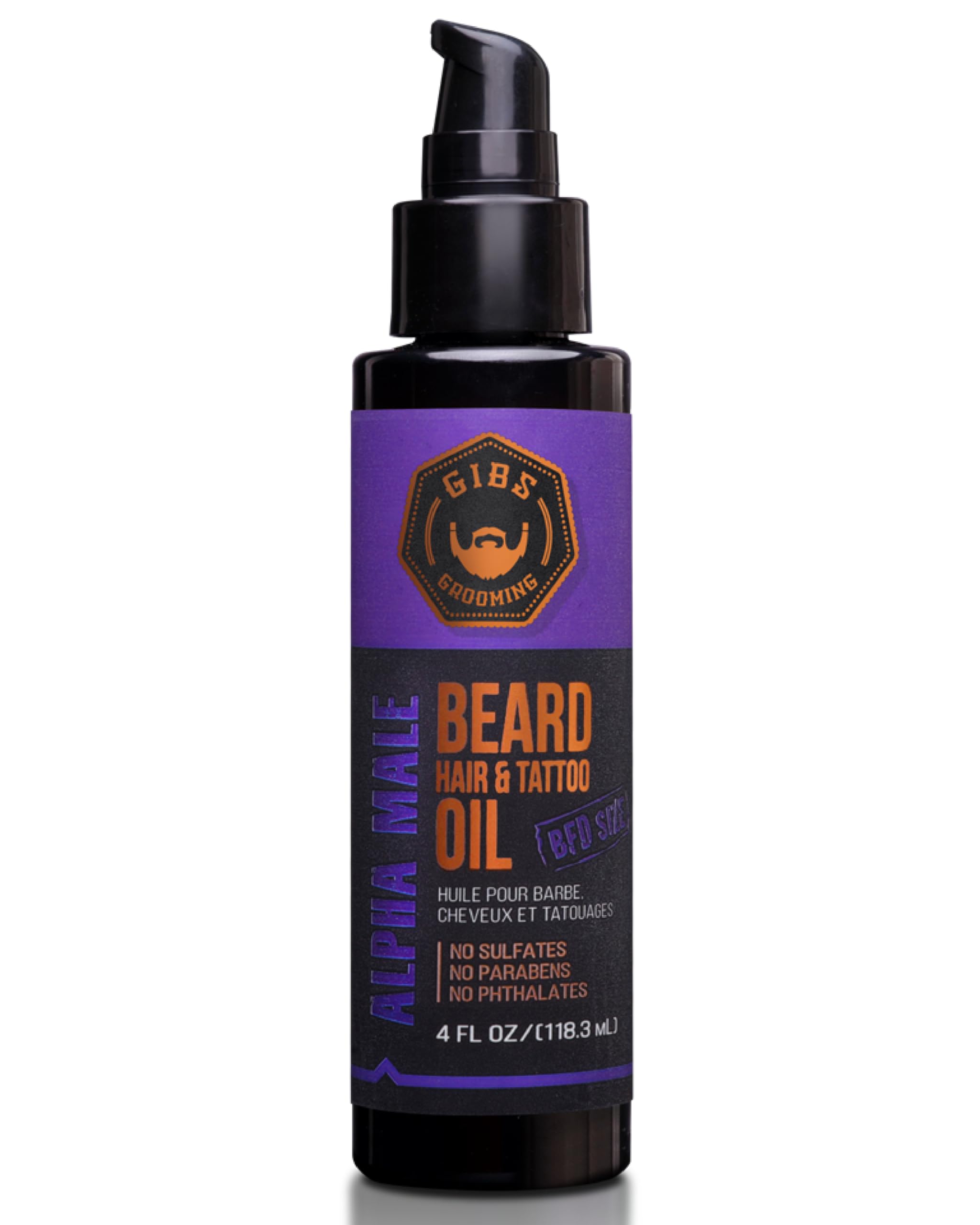 GIBS Beard, Hair & Tattoo Oil - Softens & Strengthens Beard Growth, Moisturizes Skin (4 Scents, 2 Sizes)