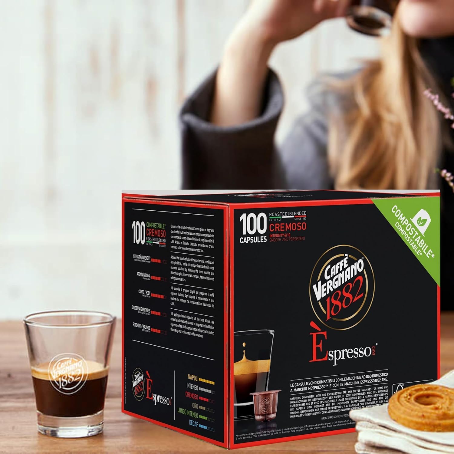 Caffè Vergnano Èspresso 1882 Miscela Cremoso, 200 Capsule Compostabili Compatibili Nespresso -DD-