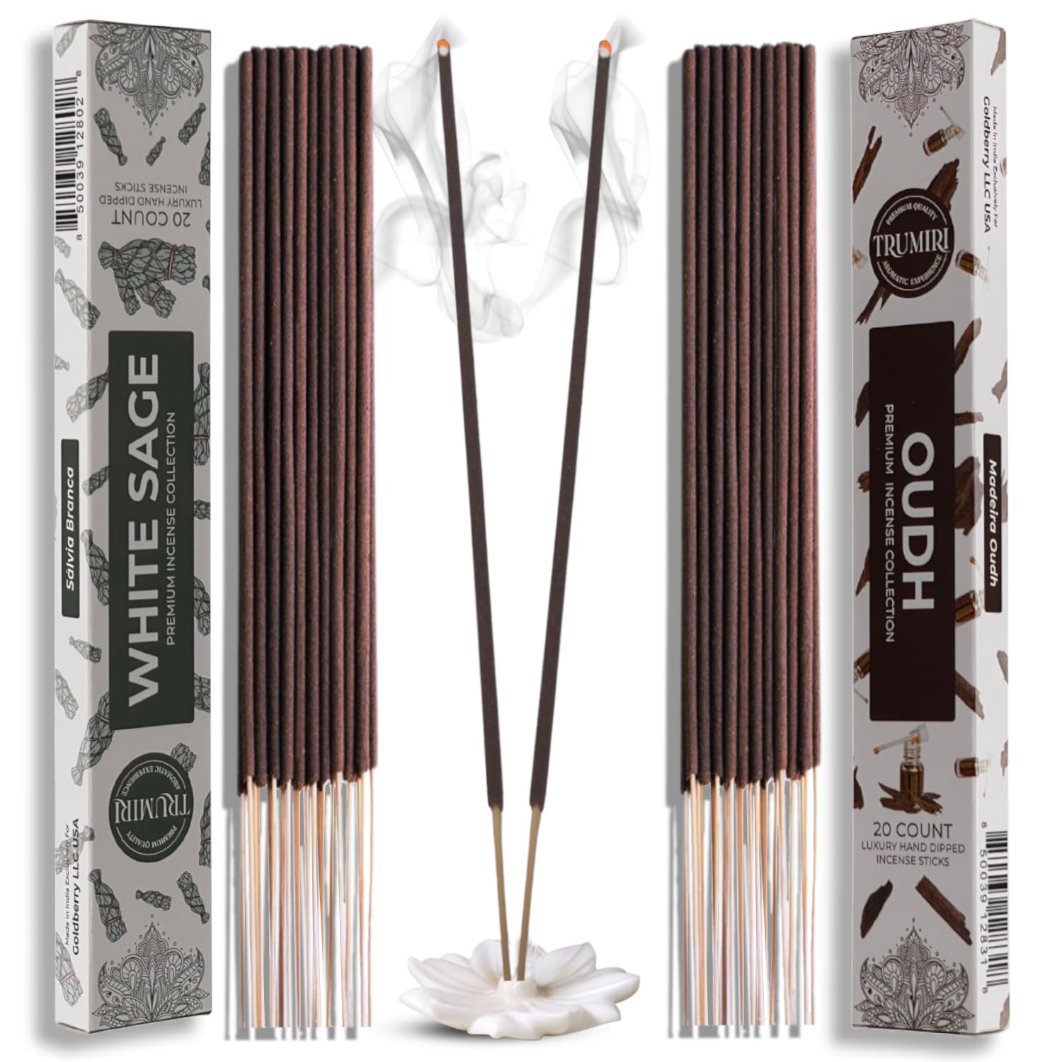 Trumiri Incense Sticks - Combo Pack of 40 Insence-Sticks - 20 White Sage + 20 Oud - Insenses - Insents - Incents - Inscense - Incence - Incienso - All Natural Incense Sticks
