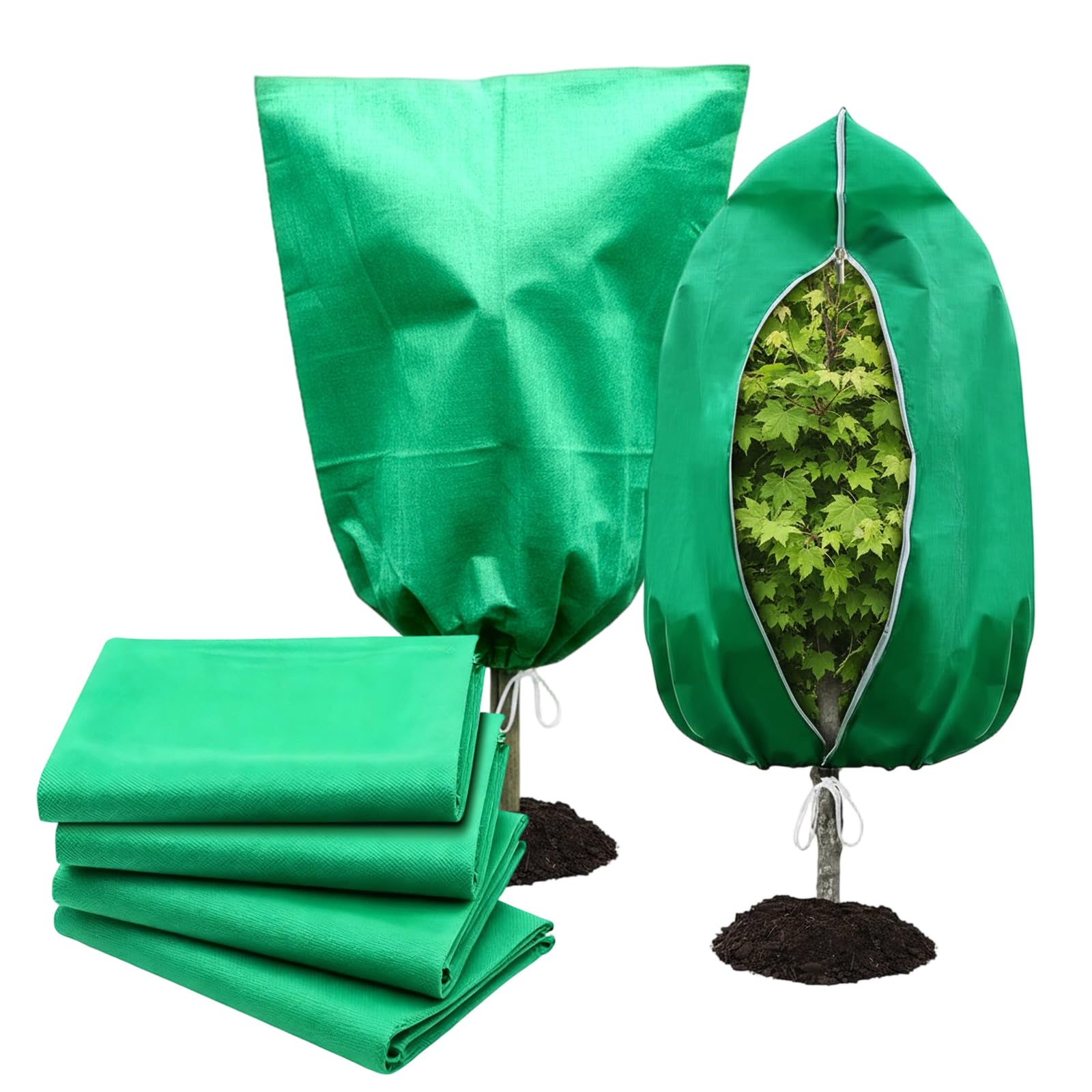 4 Pack Frost Blankets for Outdoor Plant Covers Freeze Protection Frost Covers（31.5" x 47.3"） with Zipper Drawstring Outdoor Winter Frost Cold Weather Shrubs Trees Jacket Covers(Green)-image-17