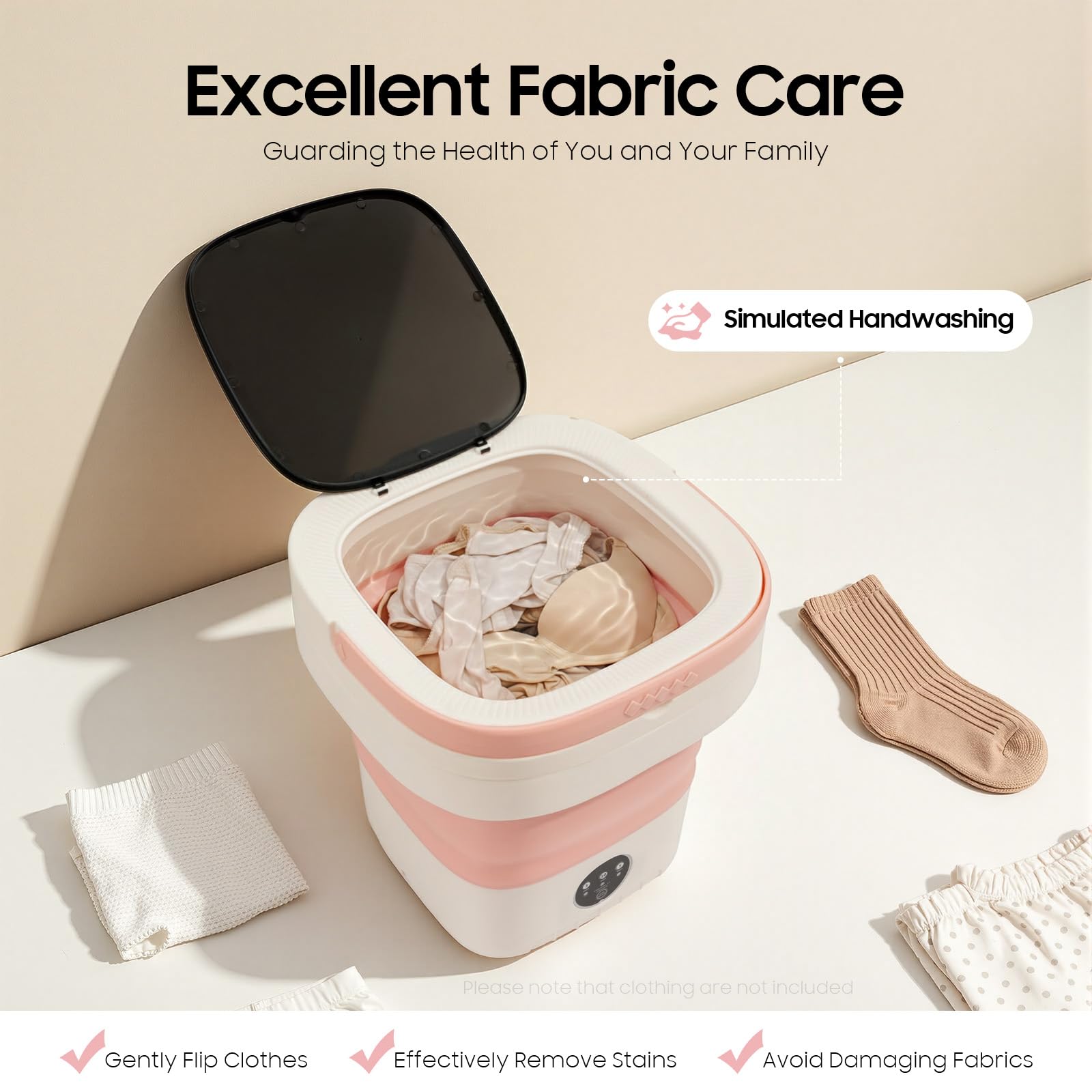 Mini-Waschmaschine 12L, Faltbare Camping Waschmaschine mit Entwässerungskorb, 3 Modi Tiefenreinigung | Stabil | Hochwertig, Reisewaschmaschine für Unterwäsche, Socken (Rosa)
