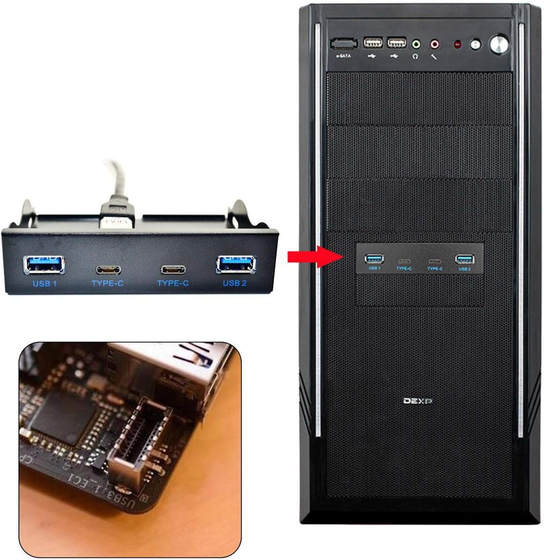 Cablecc USB 3.1 Front Panel Header to USB-C & USB 3.0 HUB 4 Ports Front Panel Motherboard Cable for 3.5" Floppy Bay