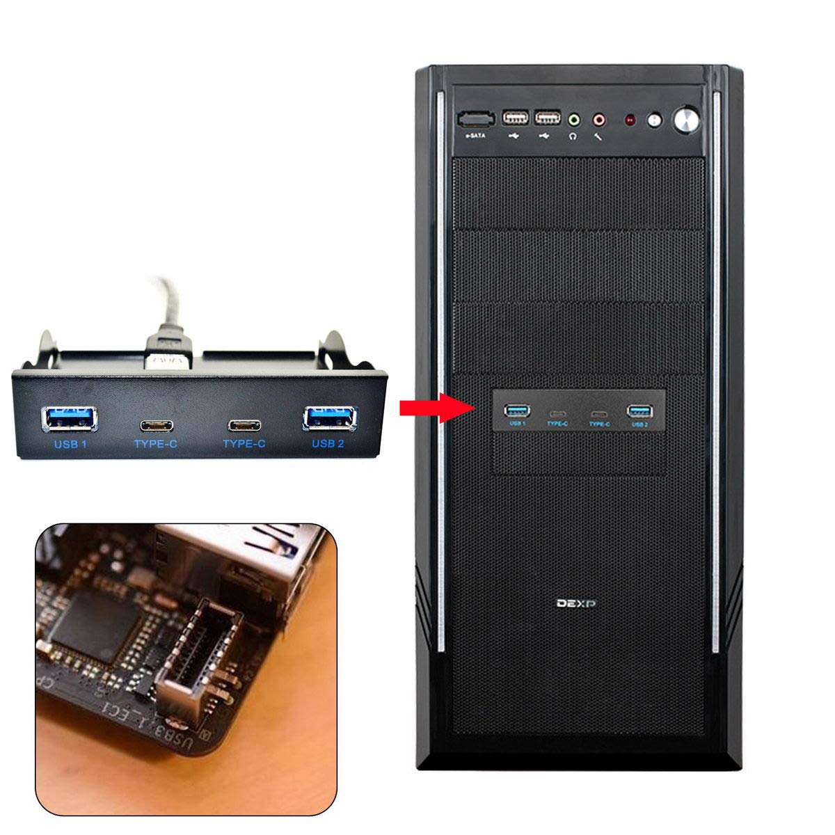 Chenyang 4 Ports 2 USB C ＆ 2 USB 3.0 to USB 3.1 Type E Front Panel Header USB HUB Port Multiplier Expansion Adapter for 3.5" Floppy Bay