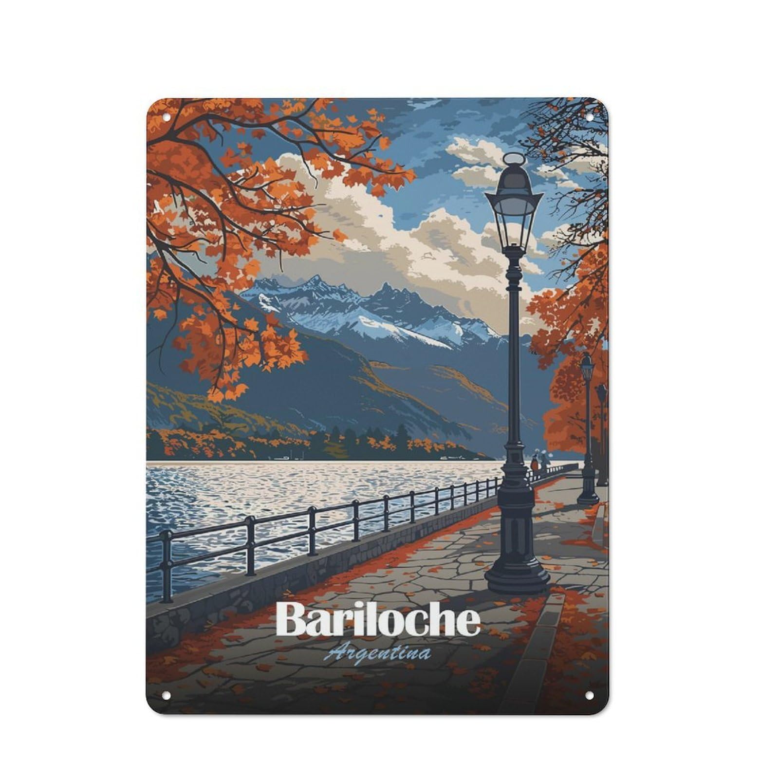 Junmoney Style-17 Farmhouse Metal Sign With Bariloche, Argentina Design 40X30cm, Rustic Country Wall Plaque For Cottage, Kitchen, Hallway Or Breakfast Nook