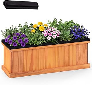 HAPPYGRILL Wood Raised Garden Bed, Rectangular Planter Box w/Drainage Ho...
