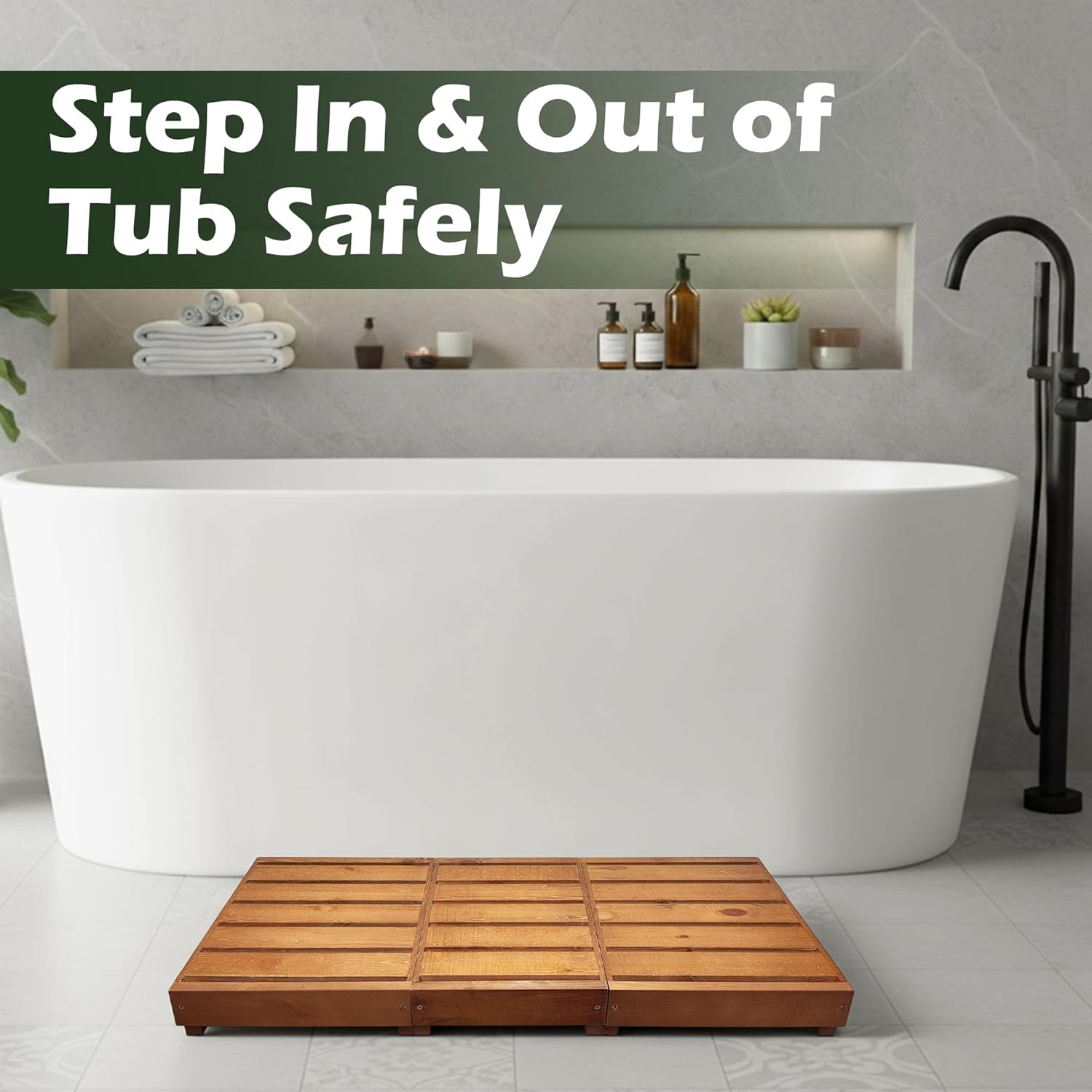 Outdoor Steps 35” Length, Wooden Step Platform 3.5'' Height, Step Stool with Non Slip Pads, Step Stools for Bed, Wooden Platform for Bathroom, Kitchen, Bed, Oak