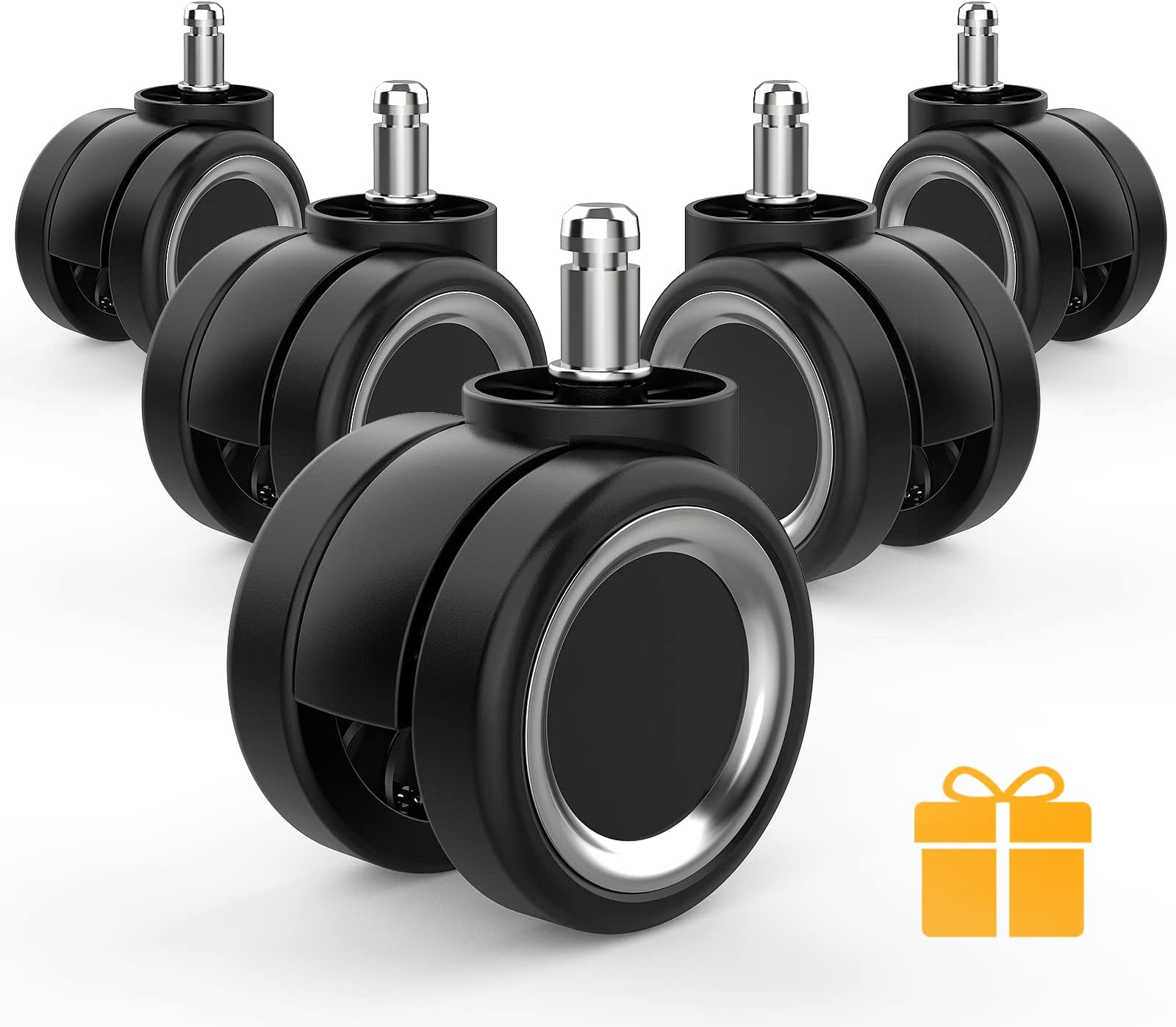 Office Chair Wheels Silver Edge Black
