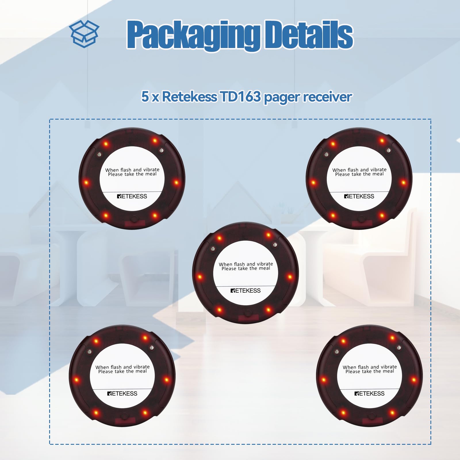 Retekess TD163 Bipeur Restaurant, 5 Bipeurs | Compatible avec TD163 Bipeur Restaurant, 31 Modes d'Appel, Distance de 400M, Batterie 300 mAh