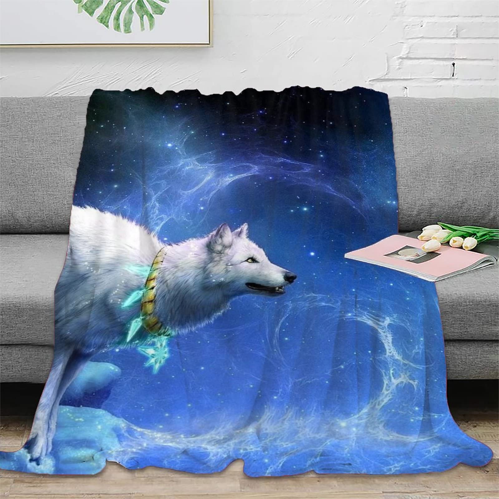 Couverture thermique loup jeté de lit grande taille 150x200cm finition soignée