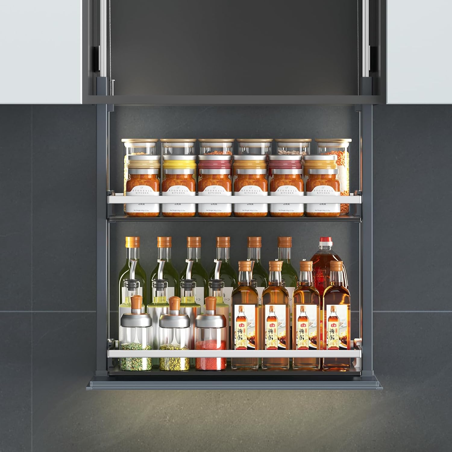 Smart Pull Down Shelf- Electric Pull Down Shelves for Upper Kitchen Cabinets, Touch Switch Spice Rack,Kitchen and Pantry Organization Cabinet Organizer,26" W x 26" H, Pro256Y