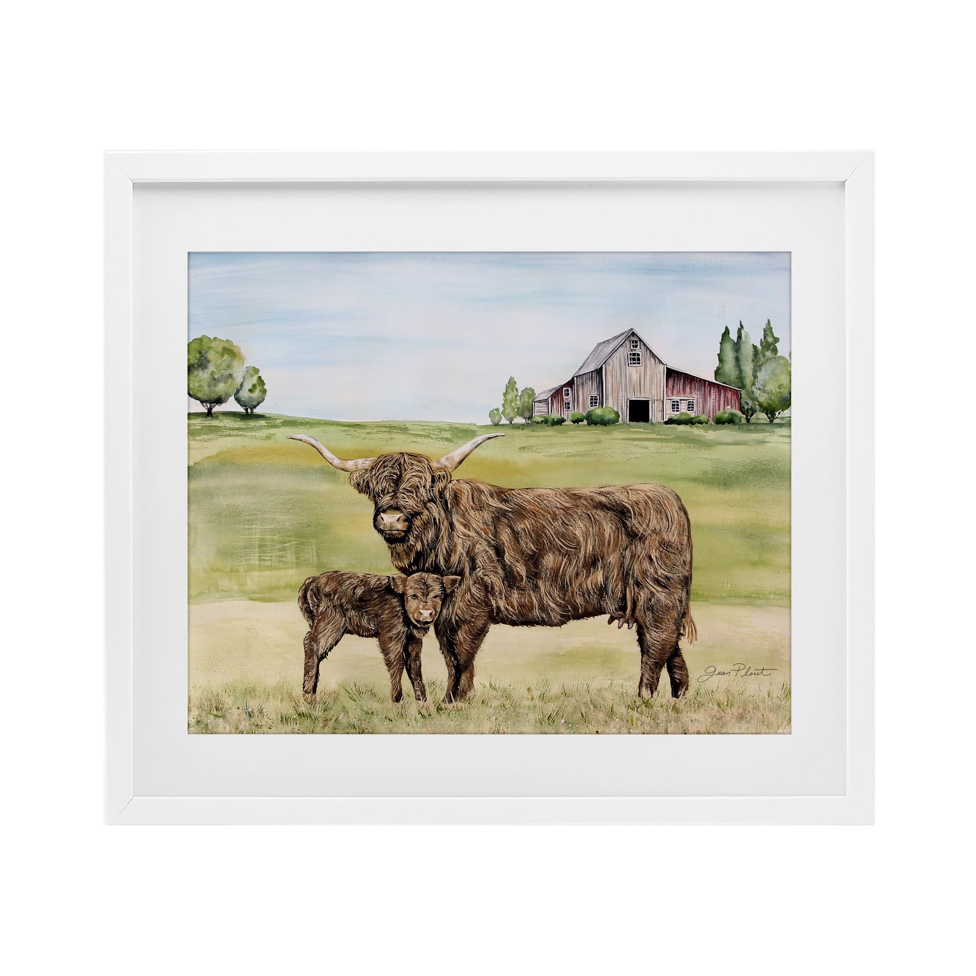 Cadre sous verre Vache Highland Blanc Jean Plout design élégant 17 x 21
