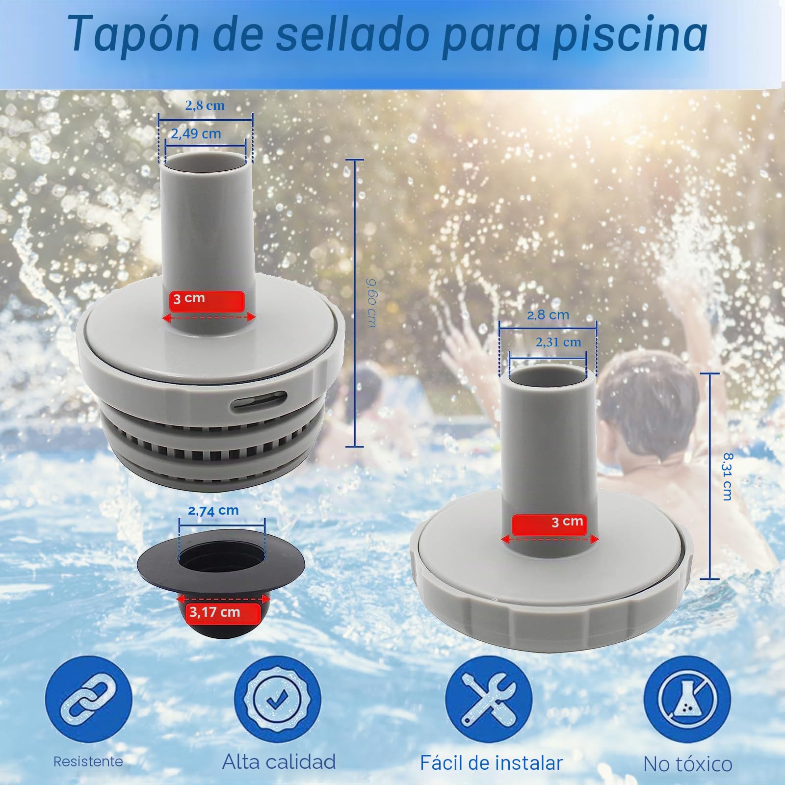 Kit de Coladores pequeños para Piscinas, conexión de Manguera de Boquilla de Piscina con 4 Tapones de Pared para Piscina, tapón de tapón de Agujero Compatible con Intex y Bestway