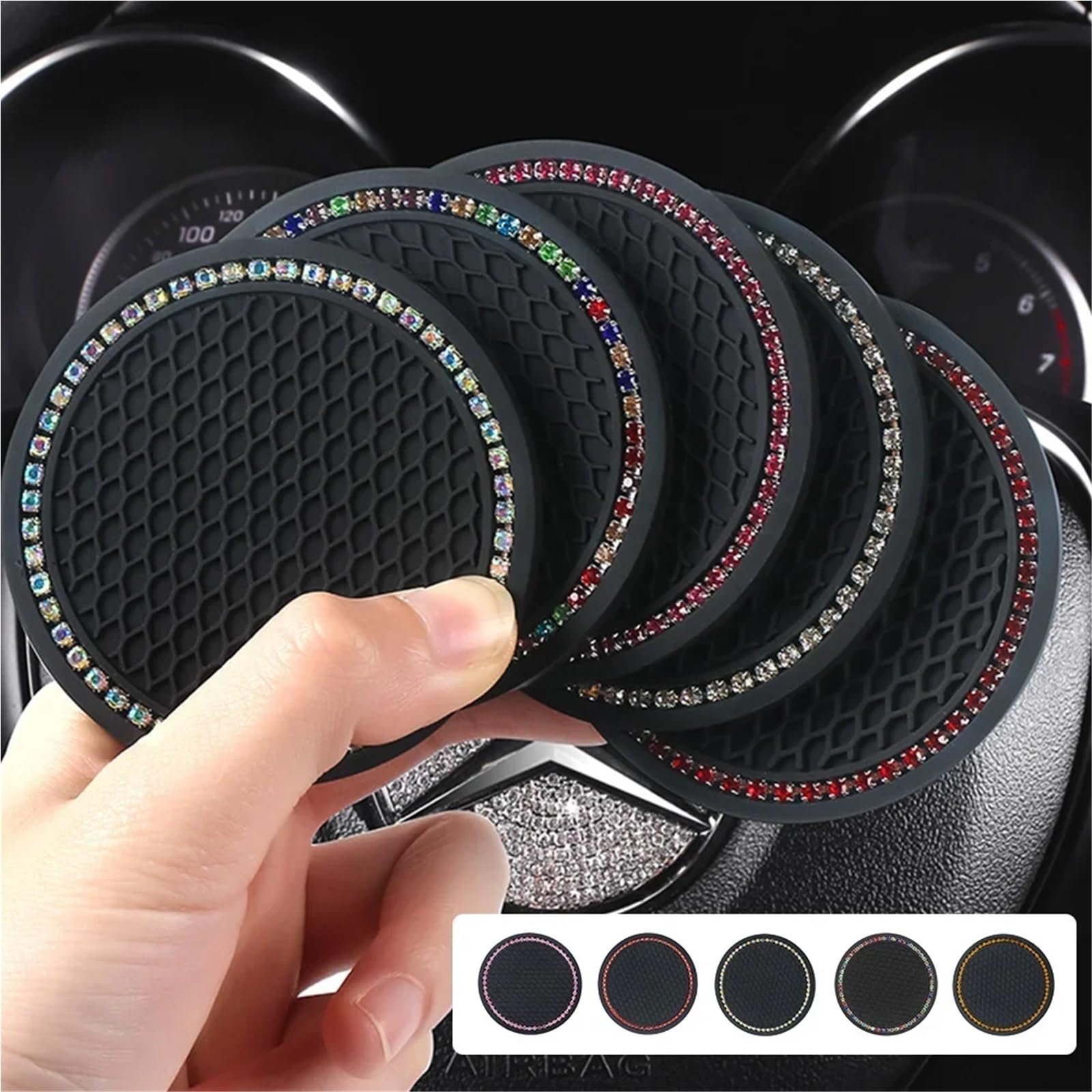 Sottobicchieri, Sottobicchiere da 20 Pezzi, portabottiglie con Tazza d'Acqua in Strass, Tappetino Antiscivolo in Gel di silice, for Auto