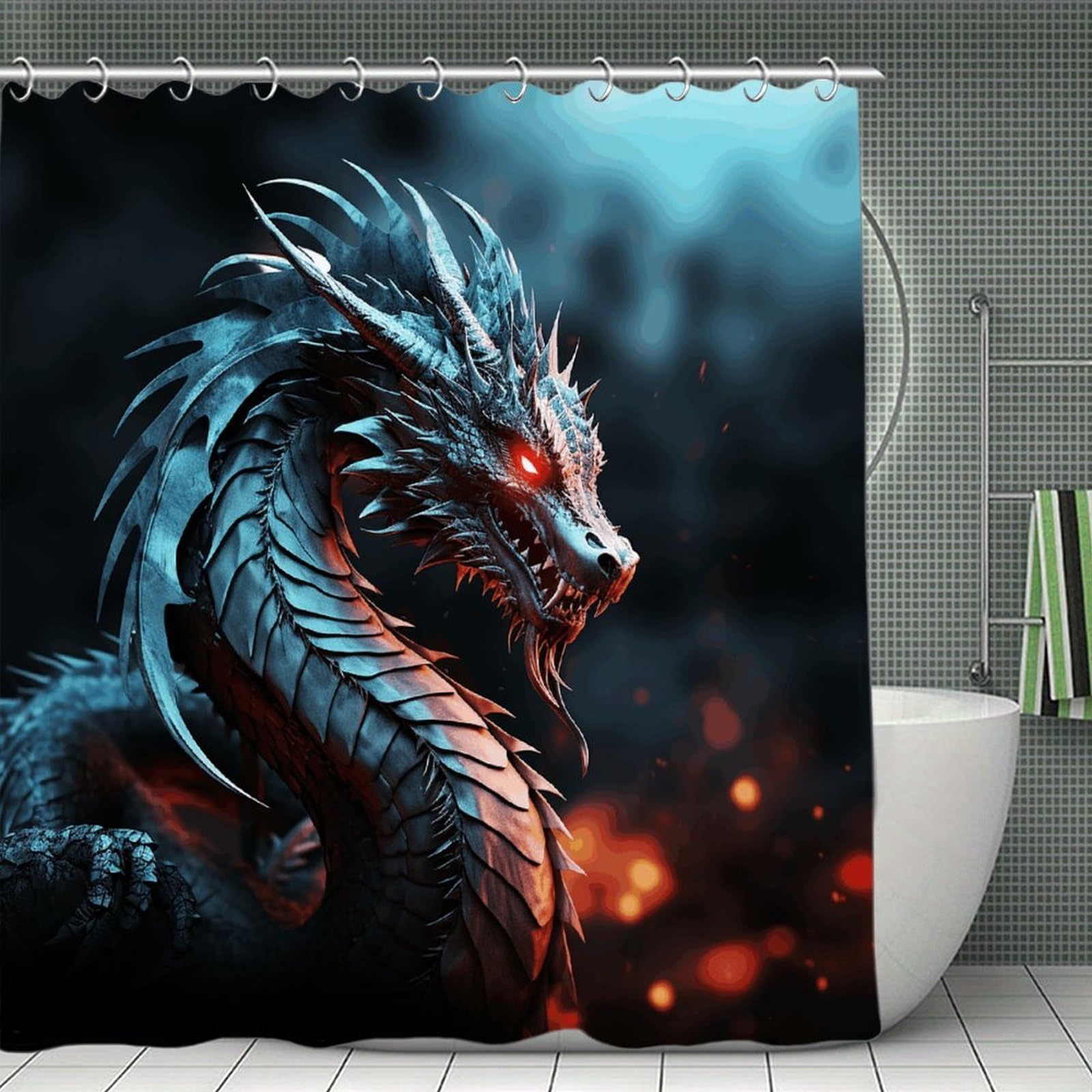 VstaDank Dragon Bath Curtain Elegant Heavy Duty Shower Curtains 70x70 in Rustic Farmhouse Cloth Shower Curtains Neutral Modern Bath Curtain for Bathroom