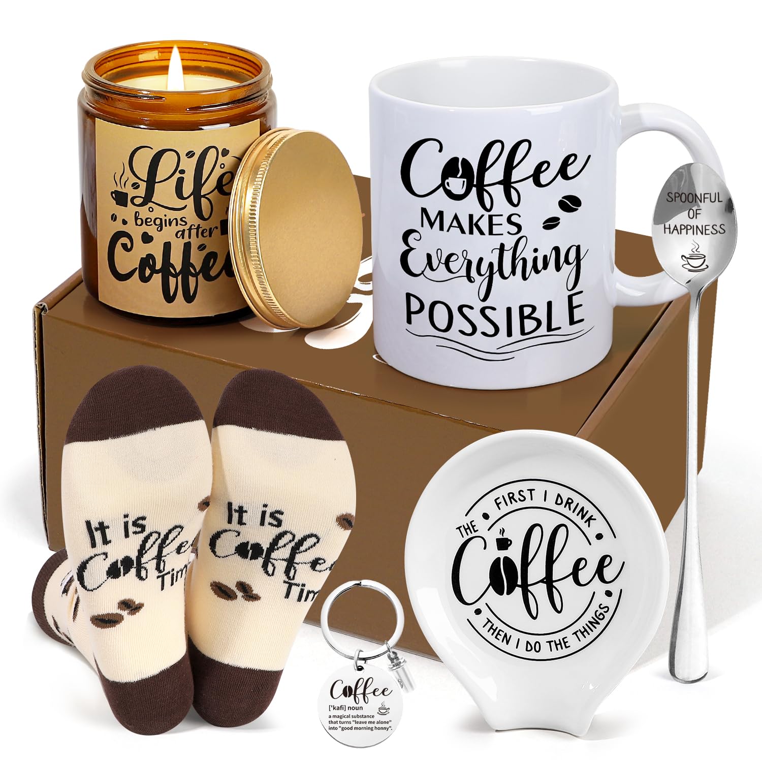iAOVUEBY Coffee Gifts 6PCS Coffee Gift Basket Coffee Lover Gift Set Includes Coffee Mug Spoon Rest Holder Coffee