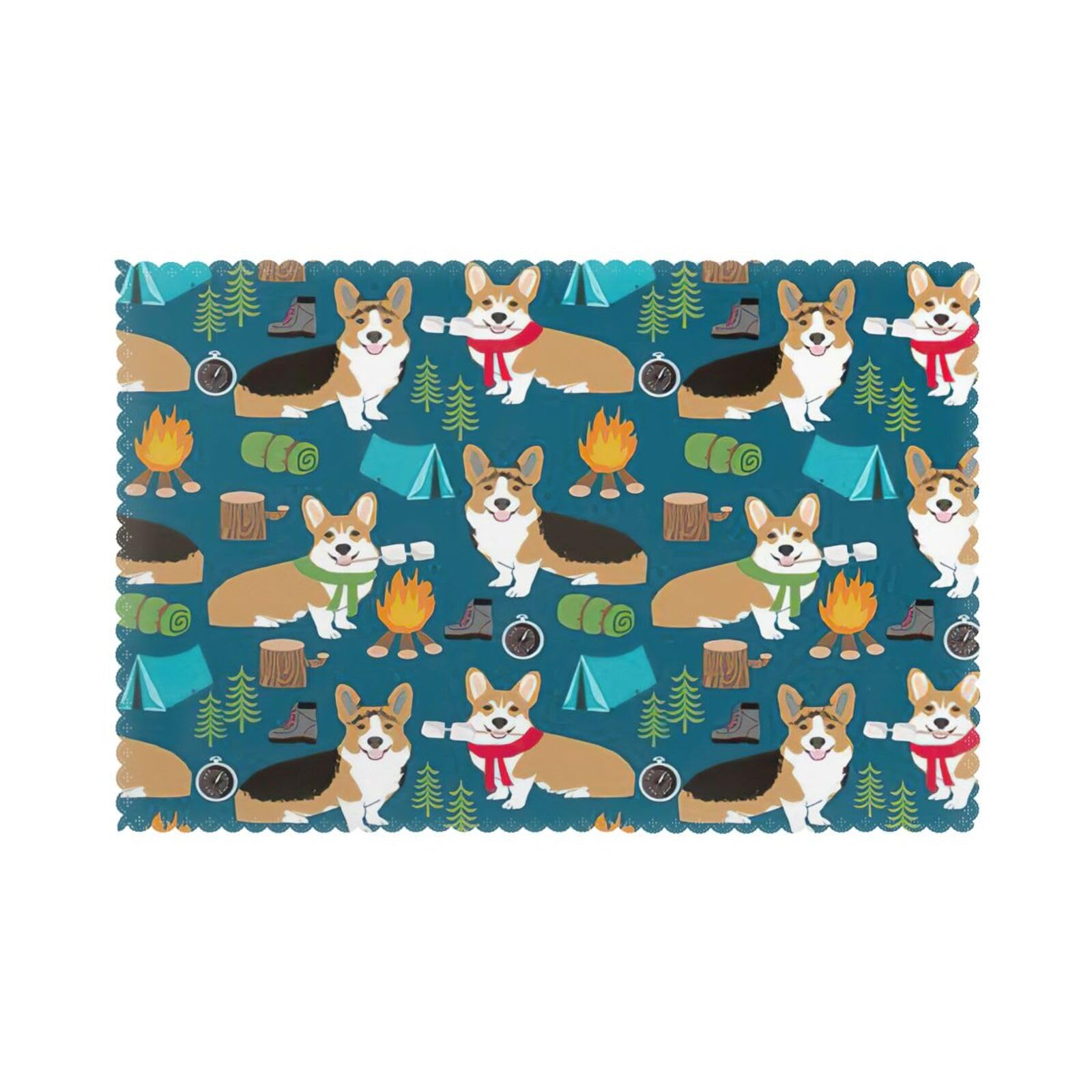 Corgi Print Placemats for Dining Table Set of 6 12x18 Inch Table Mats for Party Kitchen Dining.