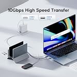 Vertical MacBook Station d'accueil, PULWTOP Station d'accueil pour Mac mini avec cas M.2 NVMe pour MacBook Pro/Air, 4K@60Hz HDMI, 2USB C 10Gbps, SD/TF, 100W PD, RJ45, 2 USB A pour les ordinateurs portables Windows