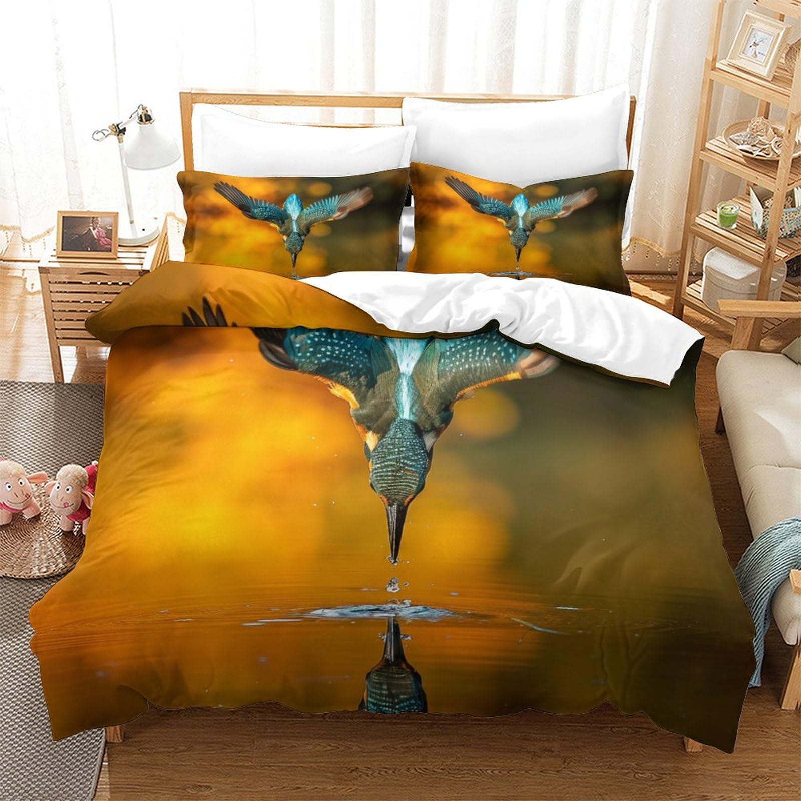 P1S9U7W5Y Nature Reflection 3D Printed Bird Duvet Cover Set 3pcs Microfiber Avian Bedding Set King（220x240cm）