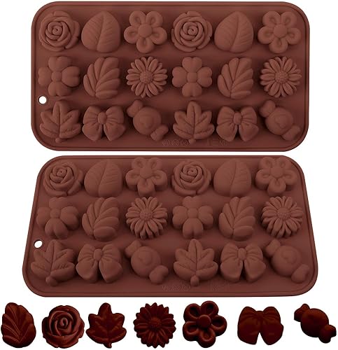 Moldes de silicona florales de caramelo de flores, 2 unidades, moldes de chocolate con margarita, tulipán, rosa, pajarita, diseño de hojas de