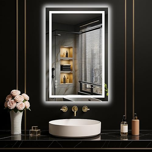 LOAAO Espejo LED de 20 x 30 pulgadas para baño, espejo de baño iluminado con luces, antiniebla, regulable, función de memoria, fácil de instalar,