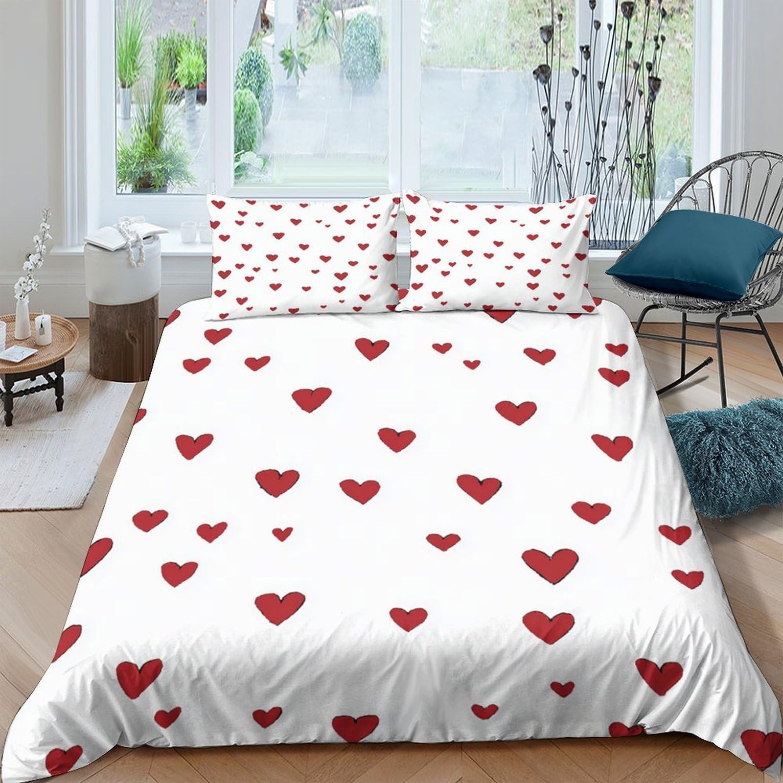 Ctjqhvkz Style-9 3D Printed Red Heart Pattern Fitted Sheet Microfiber Soft Bed Sheet Anti-Slip Machine Washable For Bedroom Décor Single（135X200cm）