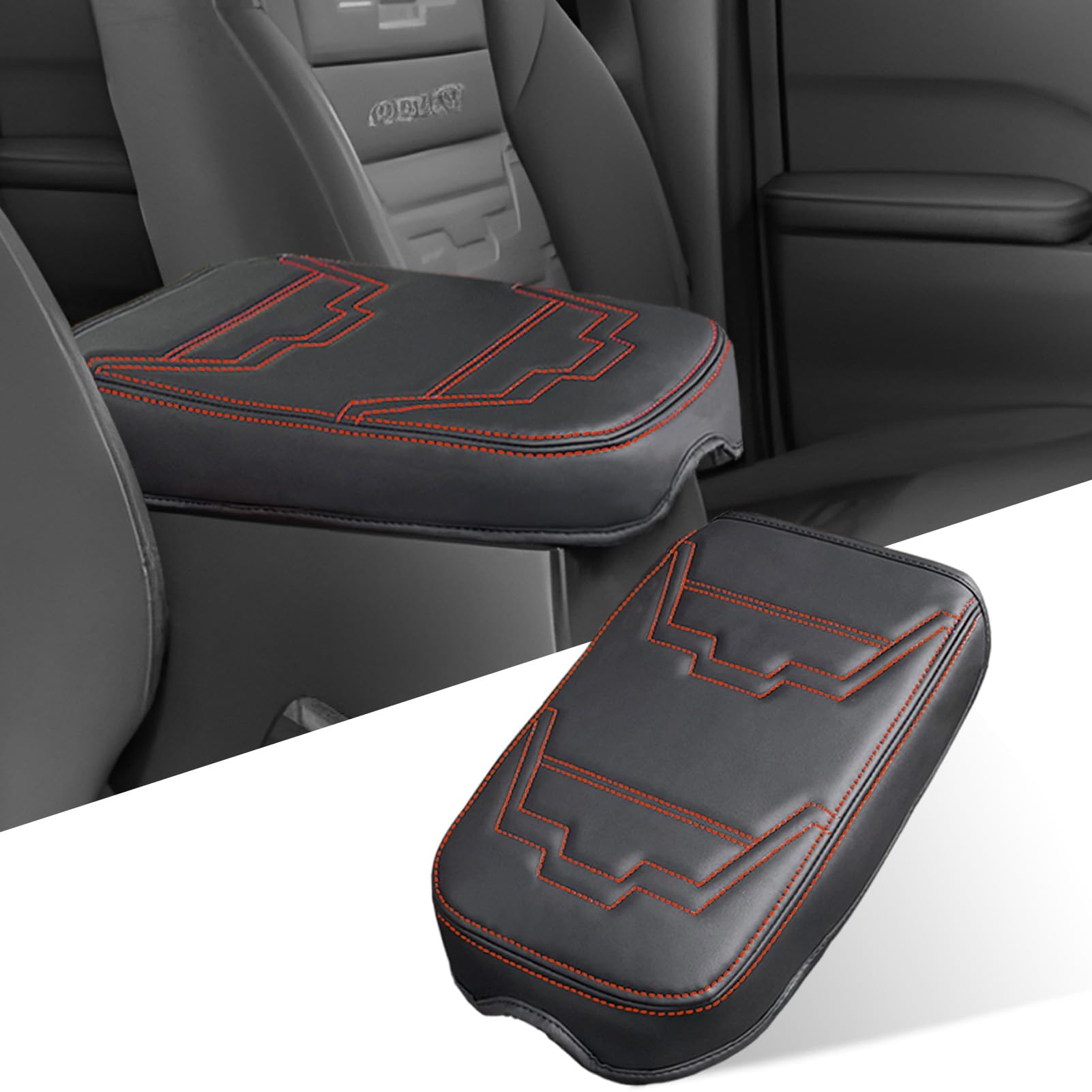 Center Console Armrest Cover for Nissan Frontier 2022-2026 Acc. | Fit SV Pro 4X, Anti-Scratch Armrest Pad, Non-Slip Fixed Fit, Anti-wear , Stylish Interior Upgrade Accessory, Orange Stitch