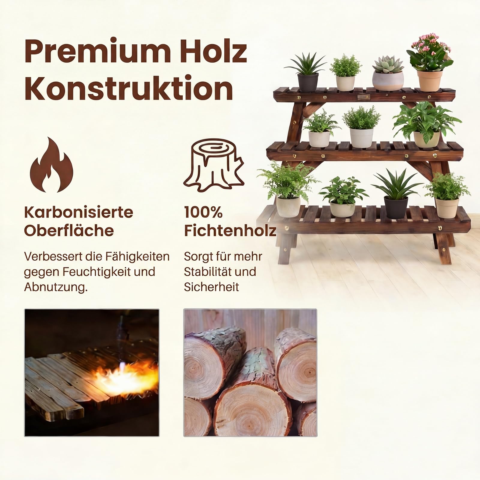 GYMAX 3-stufiges Blumenregal, kombinierbarer Pflanzenregal Outdoor, Pflanzenständer Blumenständer aus Tannenholz im Lattenrost-Design, mehrschichtiges Blumentopfregal für Garten, Hof