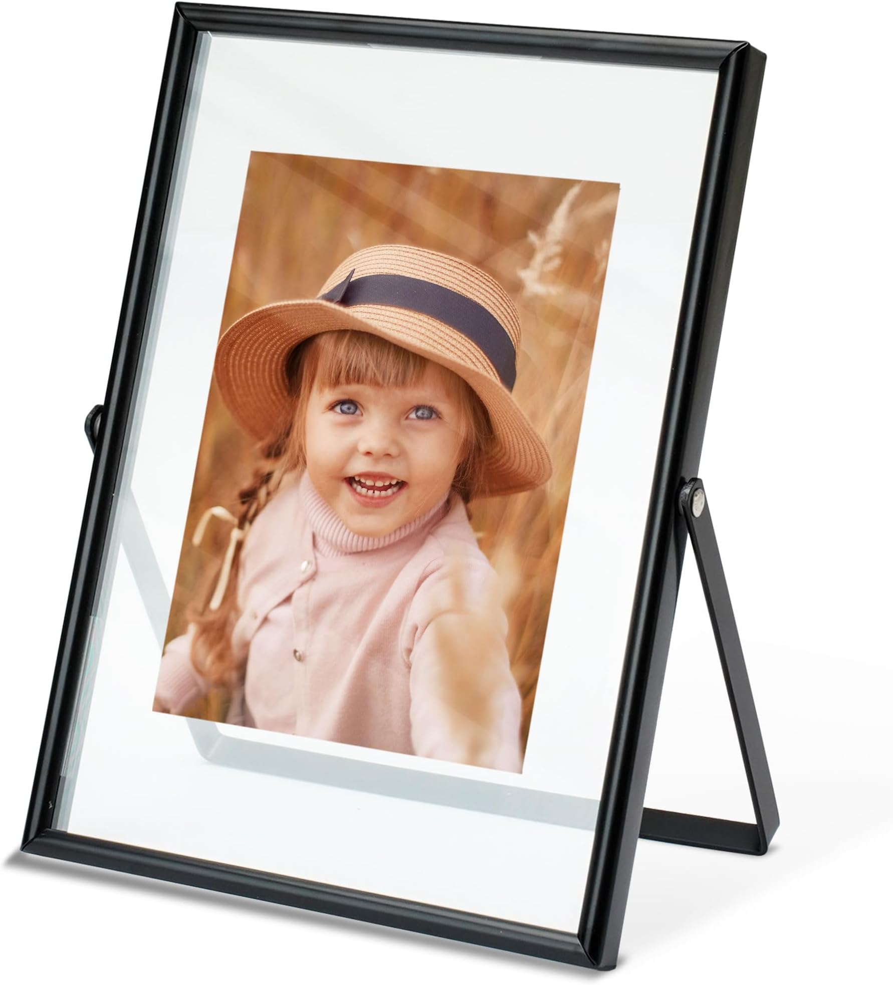 Vienrose Picture Frames for 4x6 3x5 2x3 Photo, Glass Floating Picture Frame, Black Tabletop Photo Frame for Home Wedding Party Office Decor