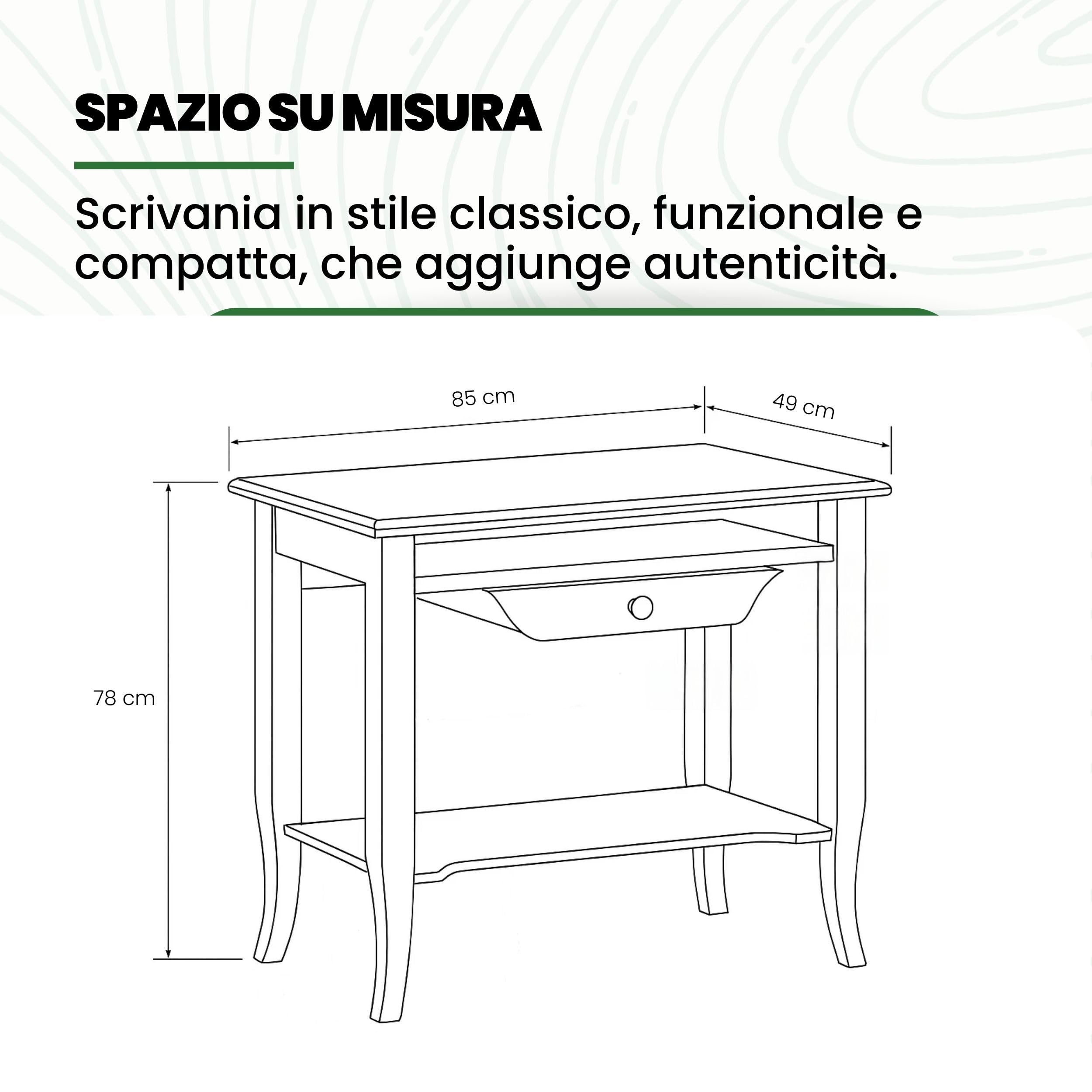 Mar.c.a. Design - Scrivania Arte Povera con Ripiano Estraibile, Porta Tastiera e 1 Cassetto - Scrittoio in Legno 85x49x78 cm Made in Italy
