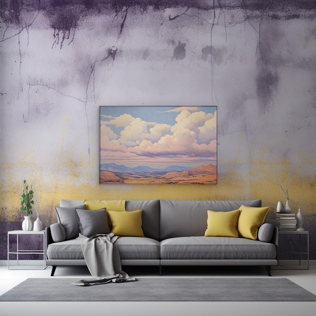 Canvas for Living room. Vistas of Serenity: Evoking Depth and Tranquility Through Cloudscapes and Golden Hills, 27 x 18 inch Canvas Wall Art - Contemporary Masterpieces - Modern Home Decor
