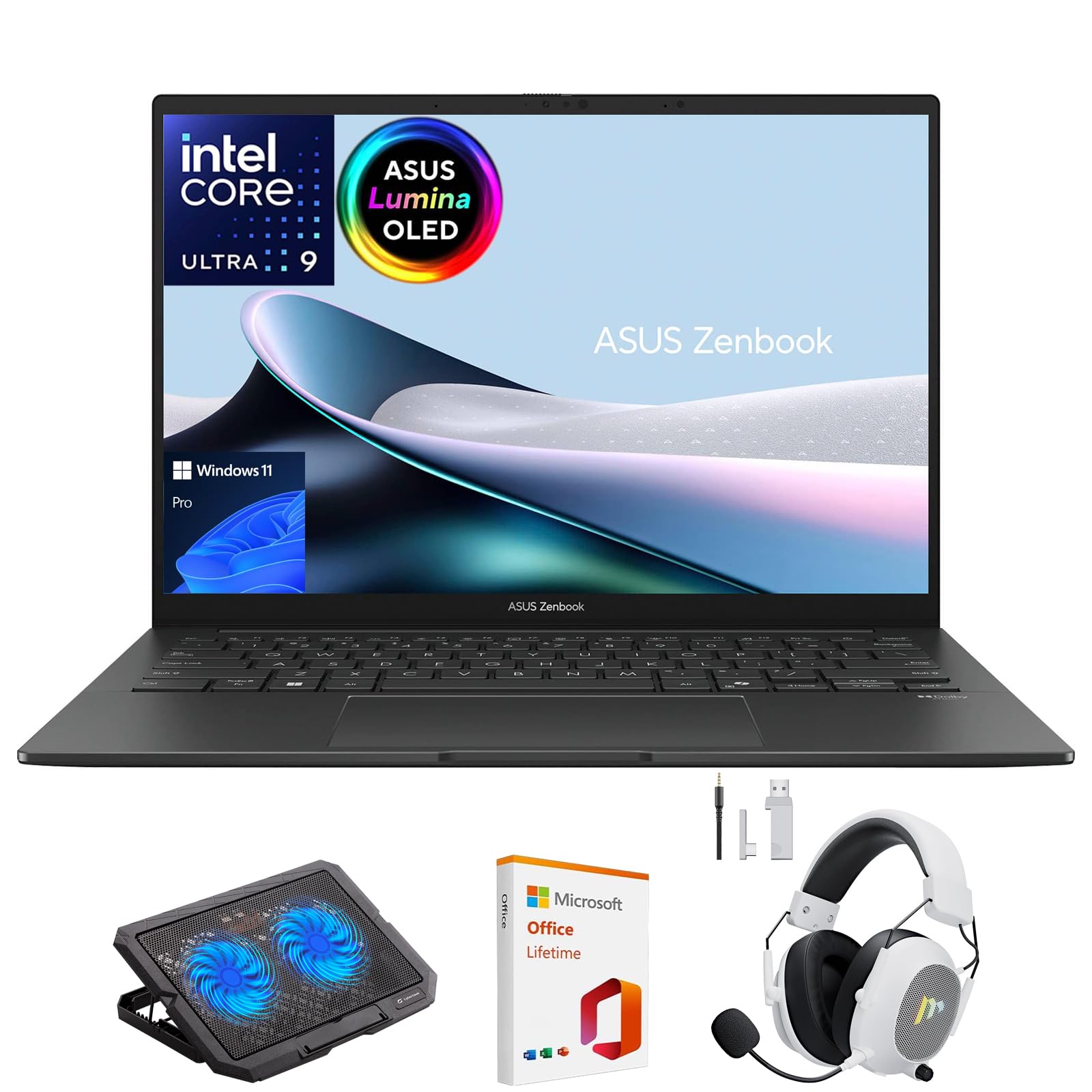 Zenbook 14 OLED Laptop, 14" WUXGA Touchscreen Display, Intel Core Ultra 9 285H, 32GB RAM, 1TB SSD, WiFi 7, Thunderbolt 4, Backlit Keyboard, Win 11 Pro, Gray, w/Mytrix Accessory & Lifetime Office