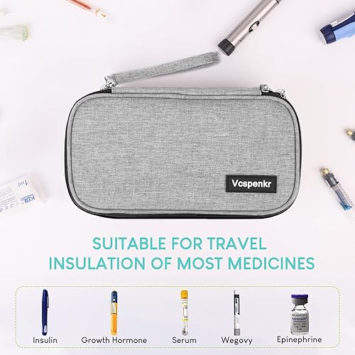 Miniatura 7 de Vcspenkr Maletín portátil de viaje para insulina, bolsa de transporte para medicina diabética con 2 paquetes de hielo de 7.05 oz, organizador