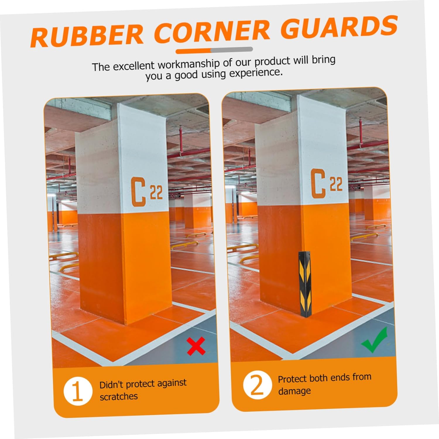 2pcs Reflective Wall Corner Guards Rubber Corner Strips for Garage Protection