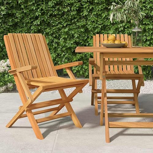 Folding Garden Chair Set of 2, Solid Teak Wood, Oiled Finish, 26.4x26.0x35.4 inches, Outdoor Patio Dining Seating for Balcony