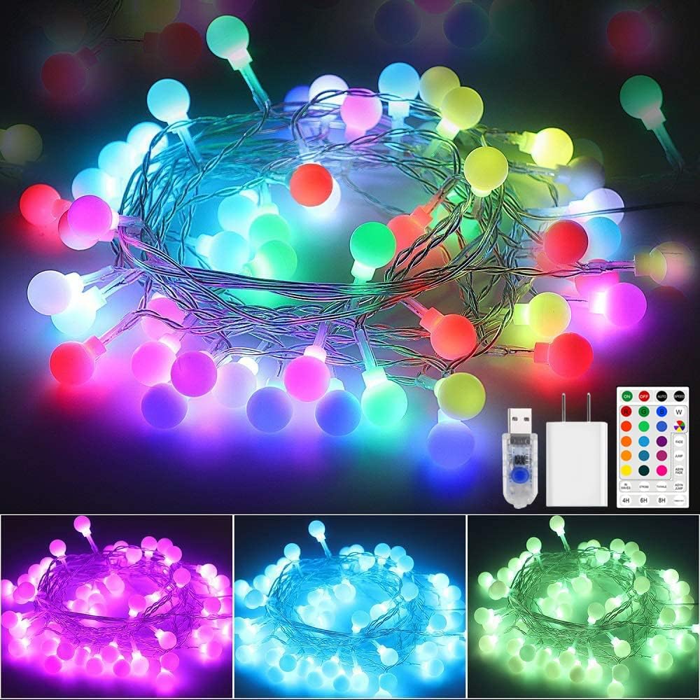 Multicolor Globe String Lights USB Plug, Waterproof 16.5ft 50 LED Fairy