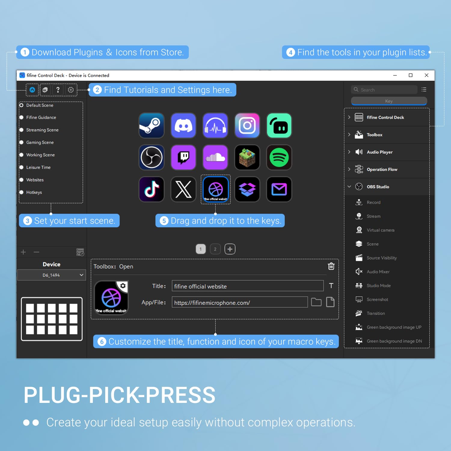 Fifine AmpliGame Stream Controller with 15 Macro Keys, Streaming Keyboard with Trigger Actions in OBS/Twitch/YouTube/Streamlabs, Shortcut Buttons Keypad Works with Mac and PC-D6