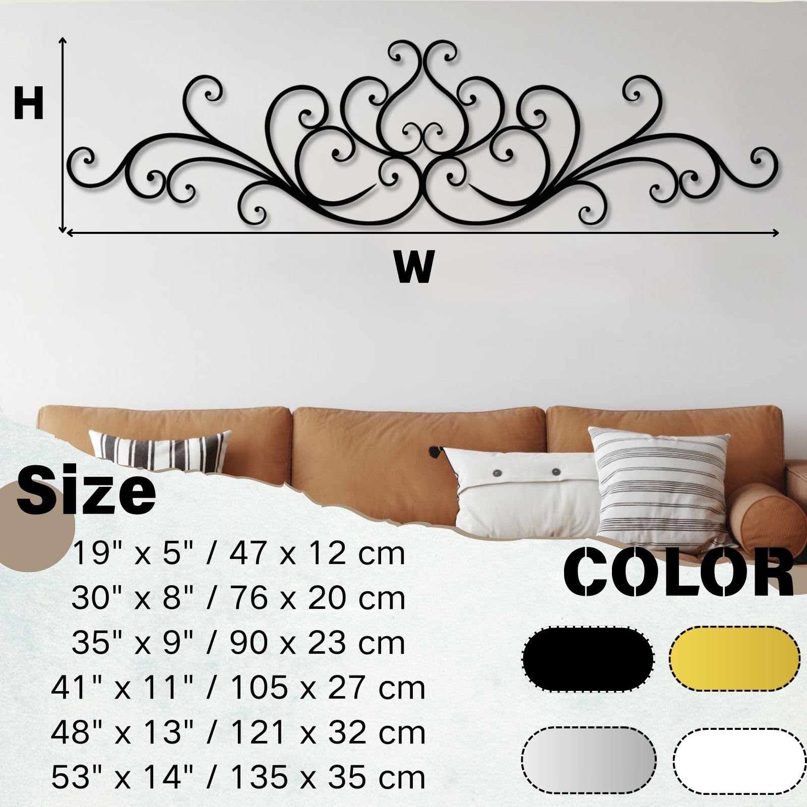 Metalowa dekoracja ścienna Wisząca rzeźba rustykalna żelazna spirala do salonu sypialni biura złoty kolor 135 x 35 cm (53 x 14 cali)