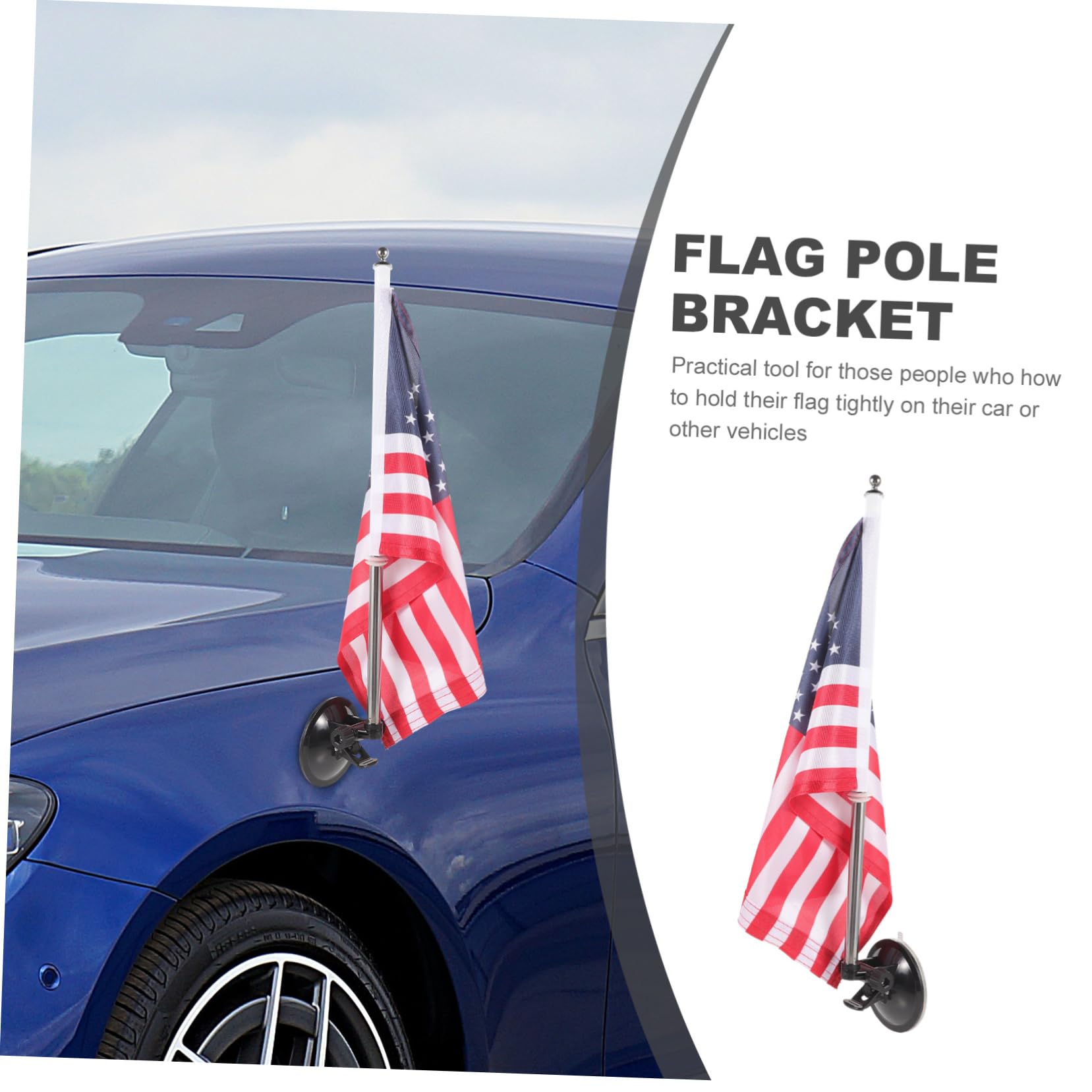 Mikinona Support De Hampe De Drapeau Voiture Avec Ventouse - Fixation Robuste Pour Drapeau Américain Et Autres