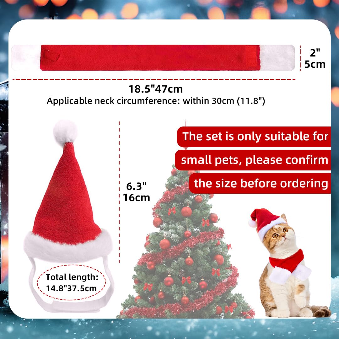 Christmas Dog Cat Costume, Christmas Hat and Scarf Costumes Set, Pet Clothes Christmas Outfit for Cats and Small Dog - Image 2