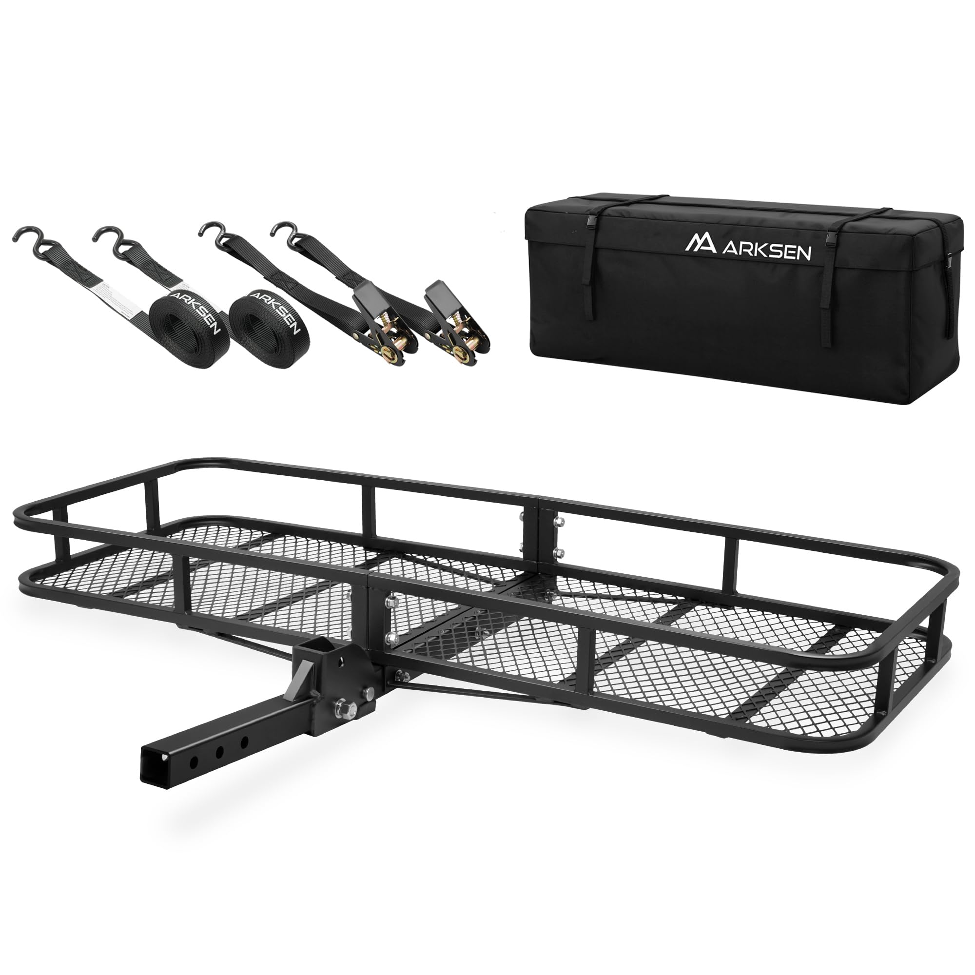 ARKSEN 60 x 23 x 5.5 Inch Folding Hitch Cargo Carrier with Waterproof Cargo Bag, 2 Ratchet Straps, 500 Lbs Capacity Heavy Duty 2 Inch Receiver Luggage